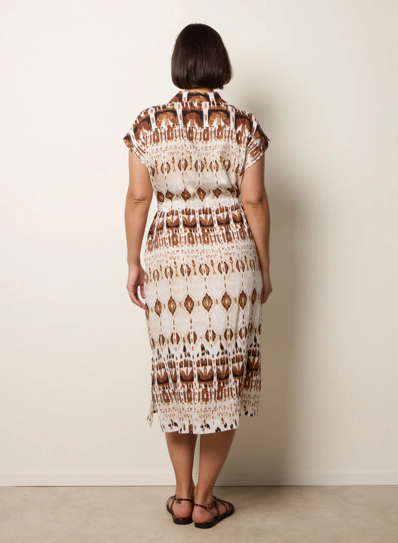بلو فانيلا Drawstring Printed Midi Shirt Dress
